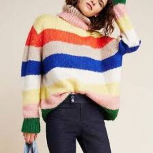 Anthropologie Striped Turtleneck Women's Sweater Sz Medium